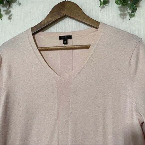 Talbot V-Neck Sweater Ribbed Center Stripe Pastel Pink Petite Large - Picture 4 of 9